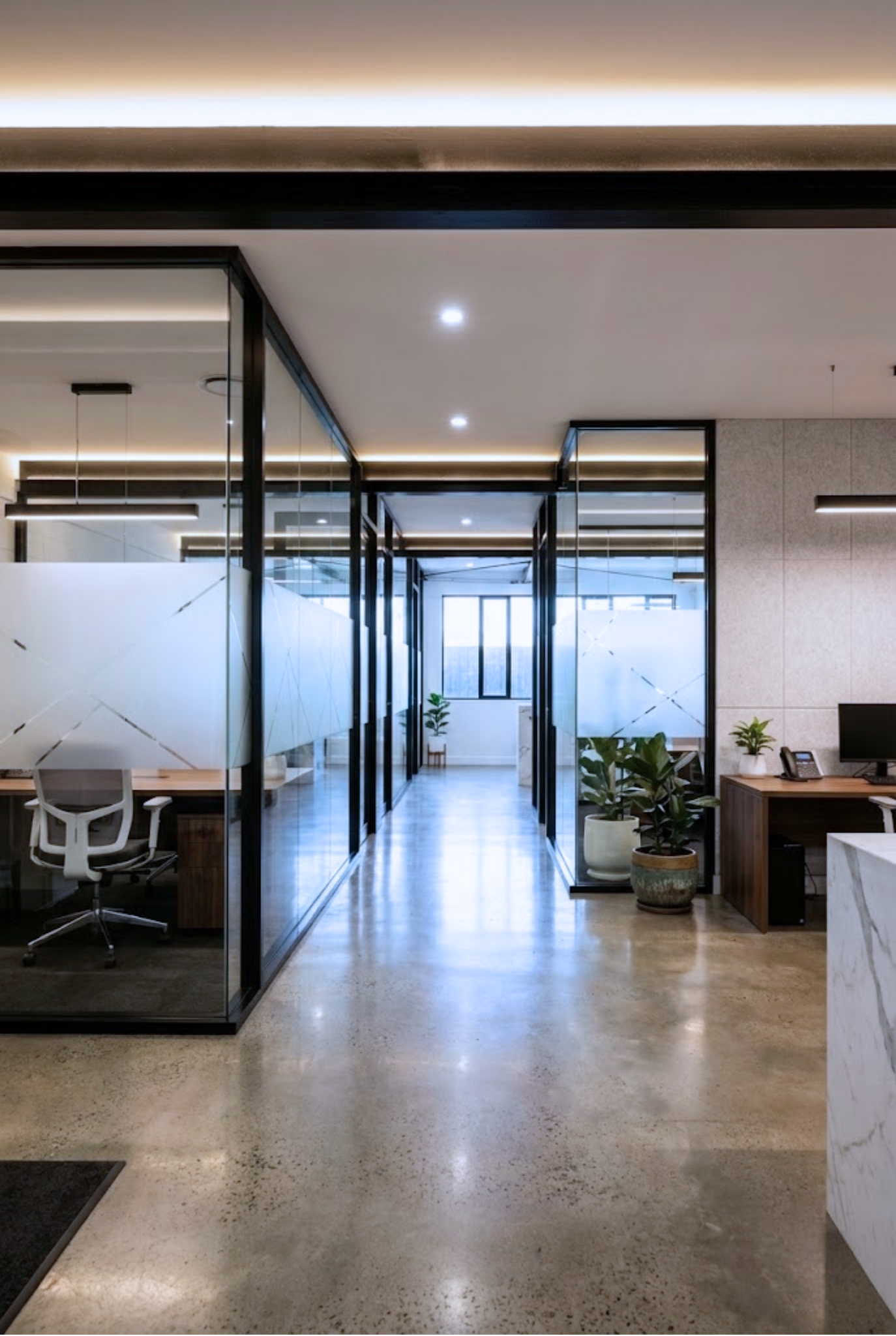 Completed premium commercial fit-out in Adelaide with quality finishes and modern design