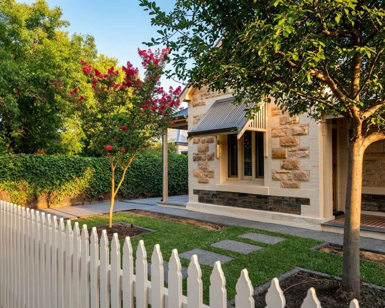 Completed landscaping in Adelaide complementing outdoor deck and pergola structures